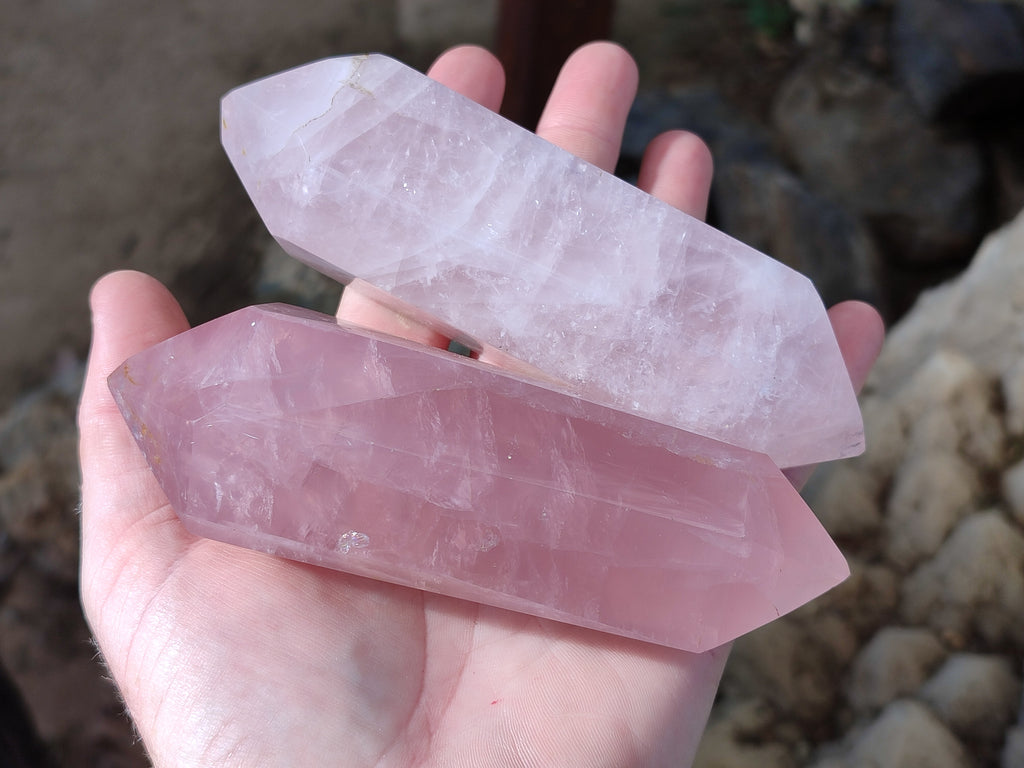 Polished Double Terminated Rose Quartz Points x 4 From Ambatondrazaka, Madagascar - Toprock Gemstones and Minerals 