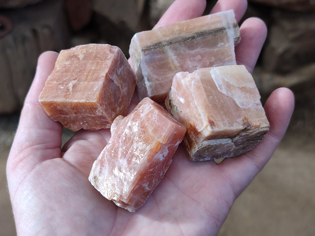 Natural Rhombohedral Sunset Orange Calcite Specimens x 24 From Spitzkop, Namibia - Toprock Gemstones and Minerals 