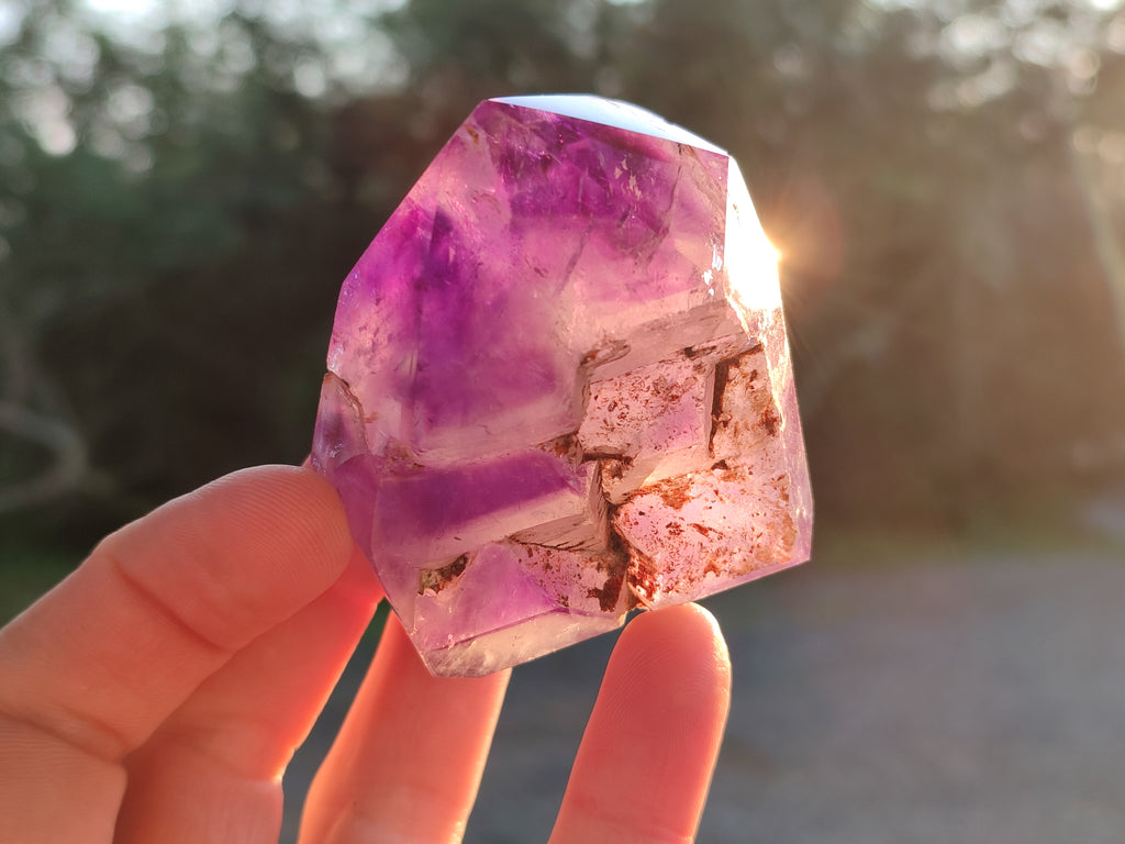 Polished Smokey Amethyst Window Quartz Crystals x 6 From Akansobe, Madagascar - Toprock Gemstones and Minerals 