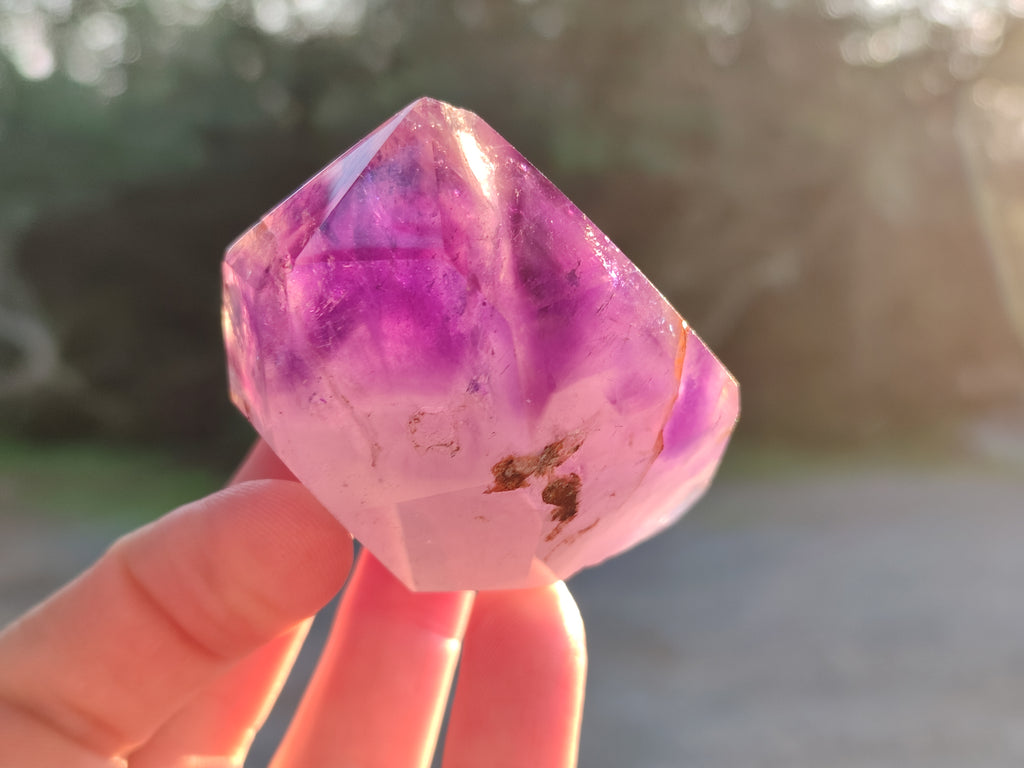 Polished Smokey Amethyst Window Quartz Crystals x 6 From Akansobe, Madagascar - Toprock Gemstones and Minerals 