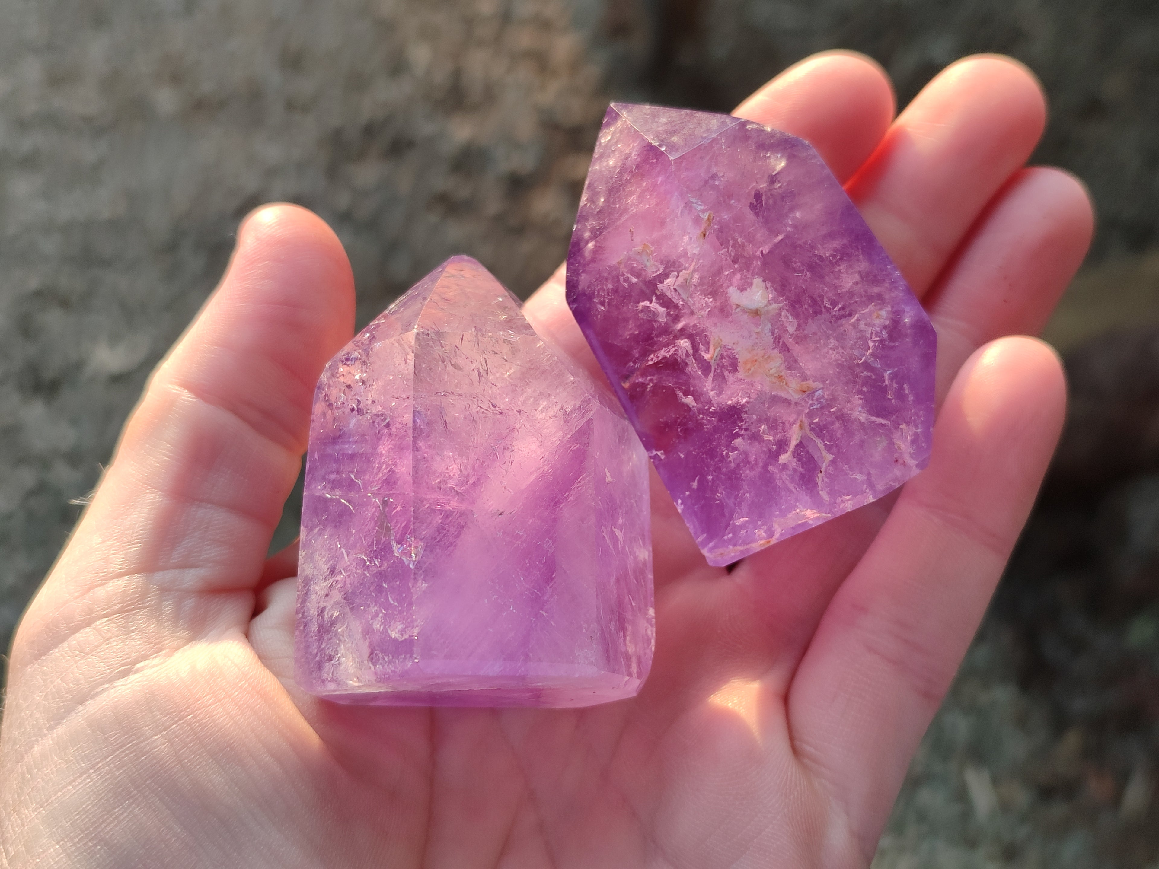 Polished Smokey Amethyst Window Quartz Crystals x 6 From Akansobe, Madagascar - Toprock Gemstones and Minerals 
