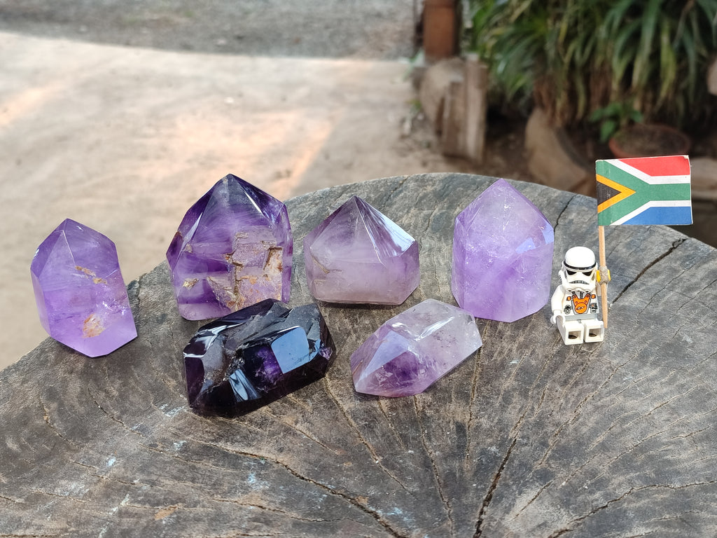 Polished Smokey Amethyst Window Quartz Crystals x 6 From Akansobe, Madagascar - Toprock Gemstones and Minerals 