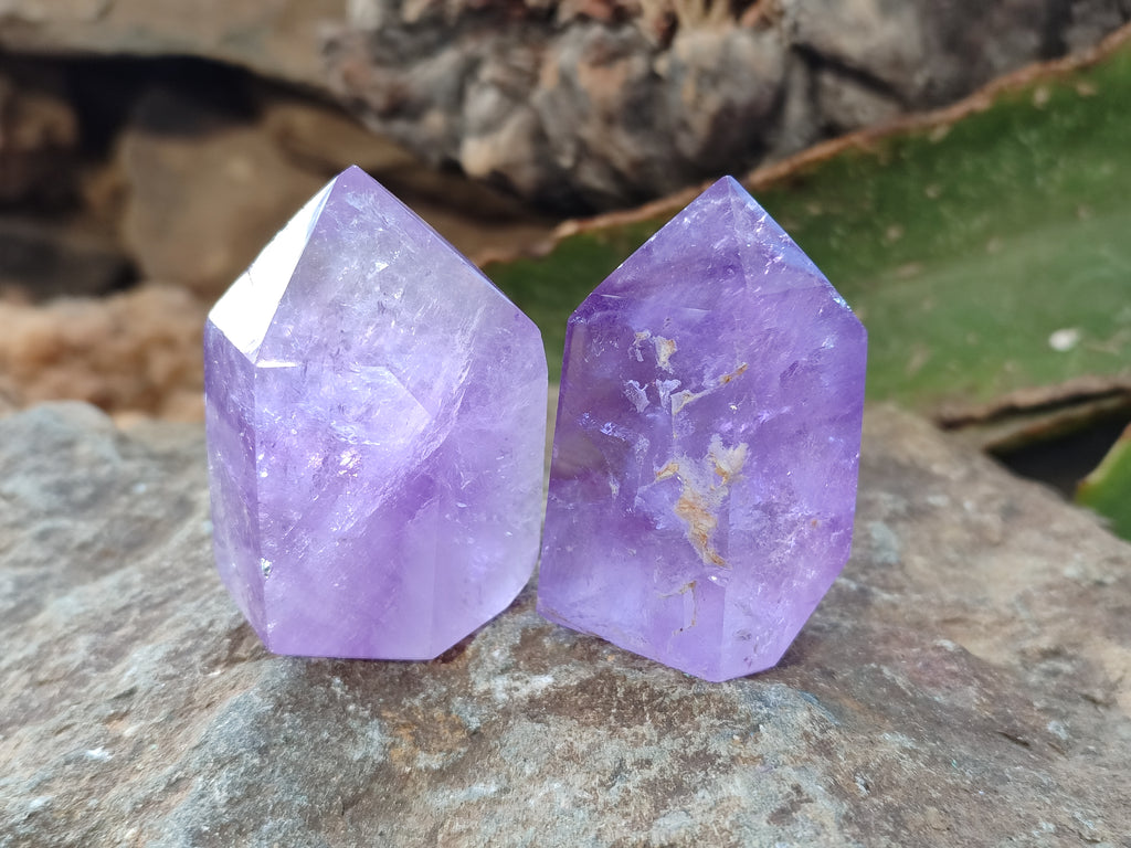 Polished Smokey Amethyst Window Quartz Crystals x 6 From Akansobe, Madagascar - Toprock Gemstones and Minerals 