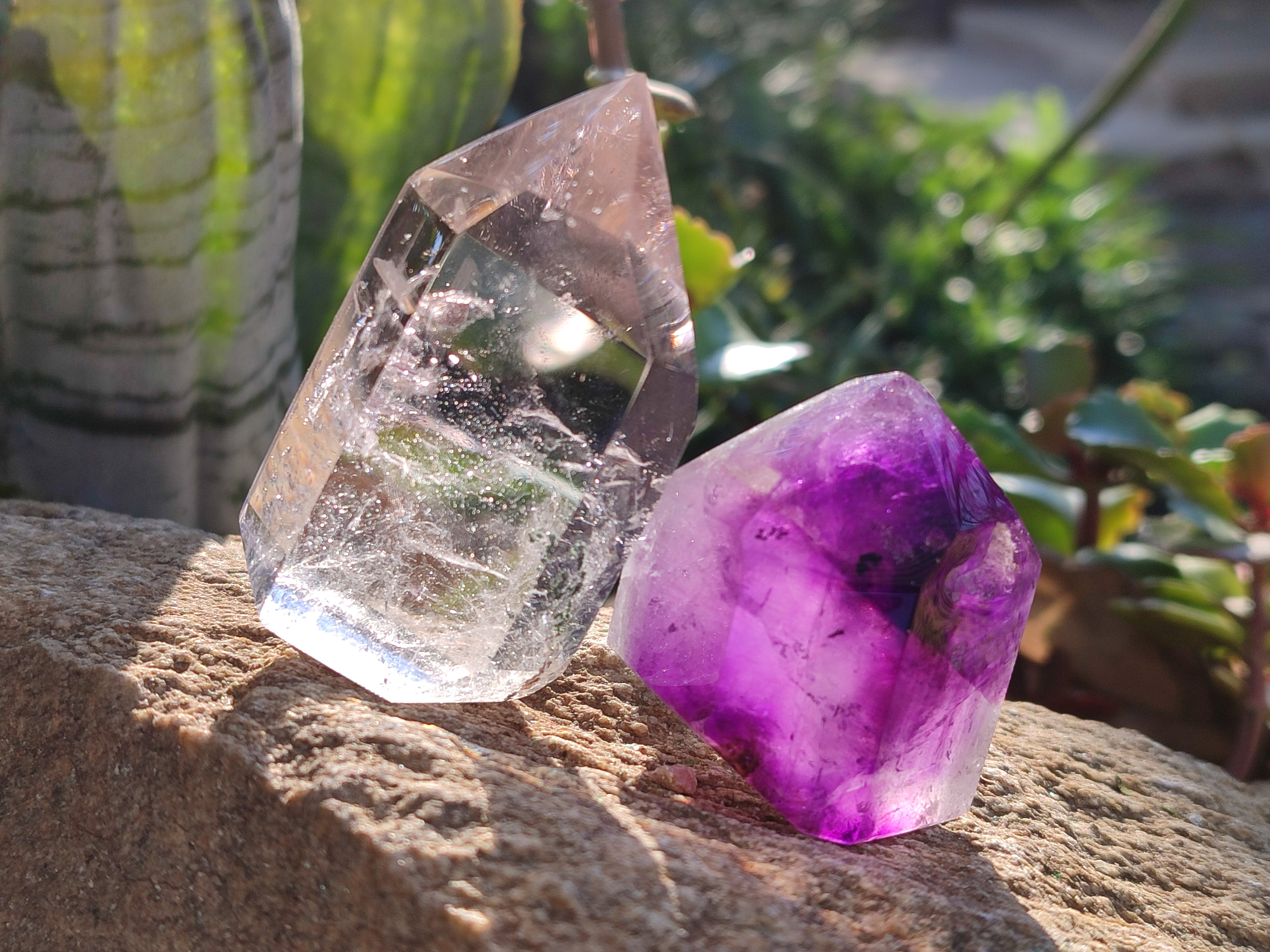 Polished Mixed Quartz Crystals with a Specular Hematite Inclusion Quartz x 6 from Madagascar - Toprock Gemstones and Minerals 