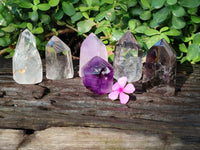 Polished Mixed Quartz Crystals with a Specular Hematite Inclusion Quartz x 6 from Madagascar