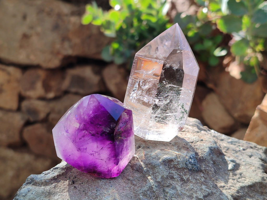 Polished Mixed Quartz Crystals with a Specular Hematite Inclusion Quartz x 6 from Madagascar - Toprock Gemstones and Minerals 