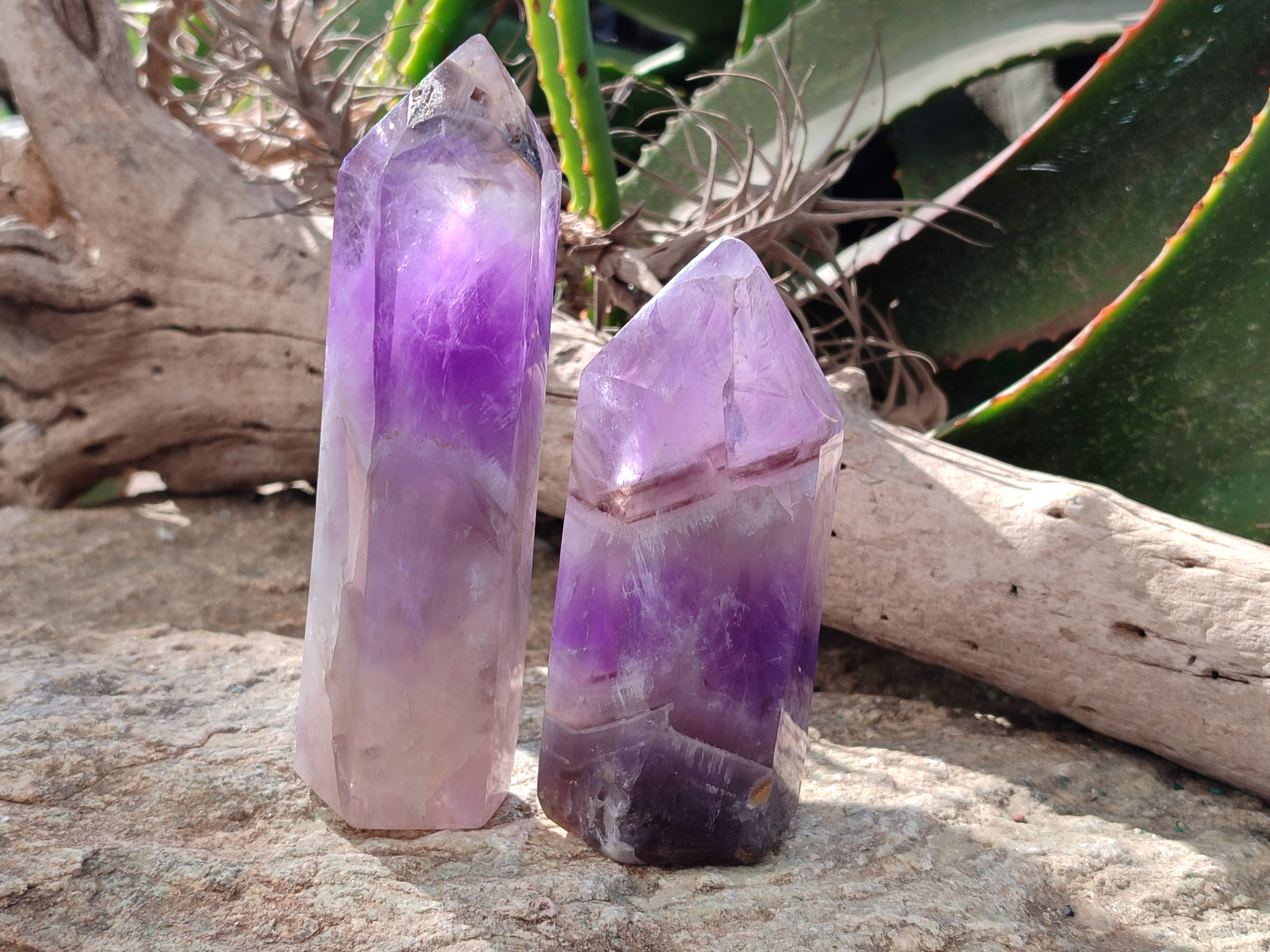 Polished Chevron Amethyst Points x 2 from Ankazobe, Madagascar - Toprock Gemstones and Minerals 