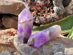 Polished Chevron Amethyst Points x 2 from Ankazobe, Madagascar - Toprock Gemstones and Minerals 