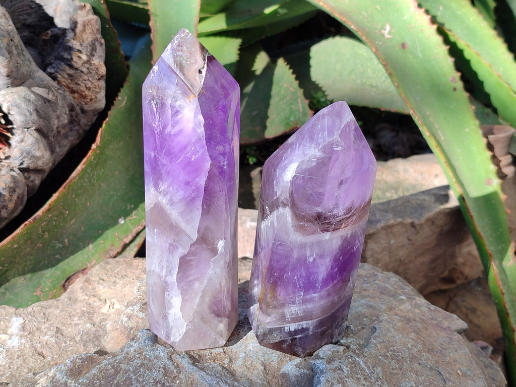 Polished Chevron Amethyst Points x 2 from Ankazobe, Madagascar - Toprock Gemstones and Minerals 