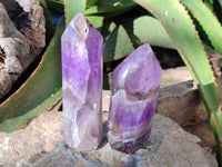 Polished Chevron Amethyst Points x 2 from Ankazobe, Madagascar - Toprock Gemstones and Minerals 
