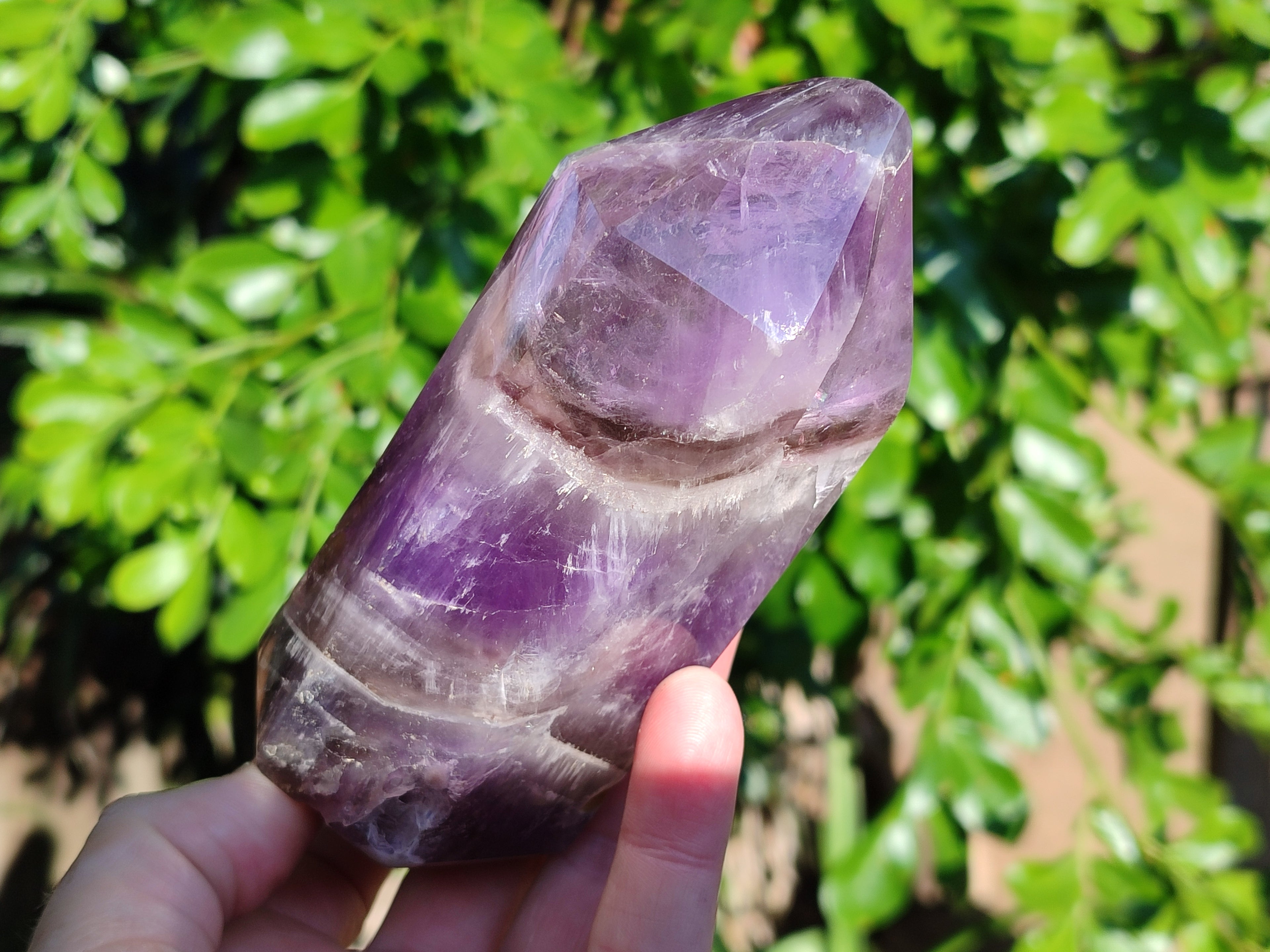 Polished Chevron Amethyst Points x 2 from Ankazobe, Madagascar - Toprock Gemstones and Minerals 