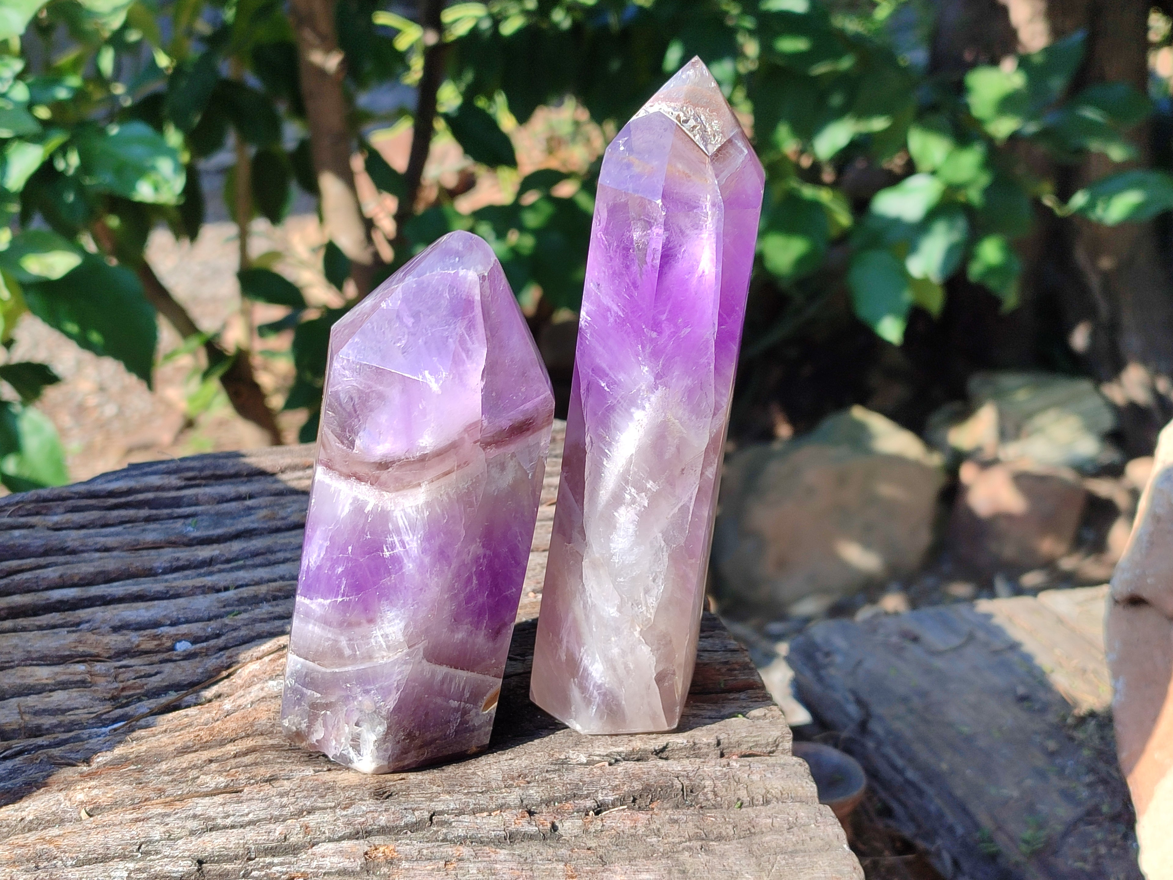 Polished Chevron Amethyst Points x 2 from Ankazobe, Madagascar - Toprock Gemstones and Minerals 