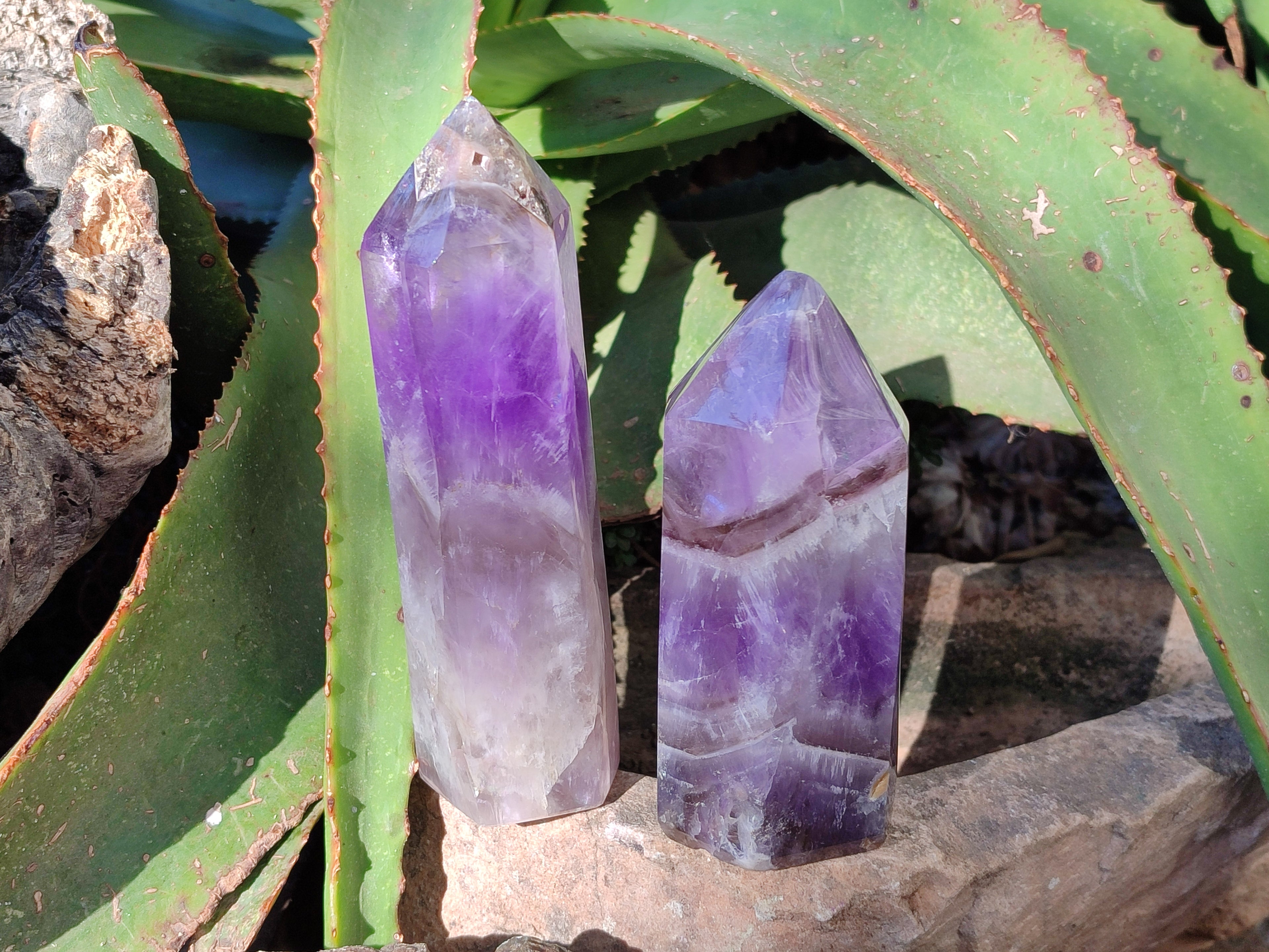 Polished Chevron Amethyst Points x 2 from Ankazobe, Madagascar - Toprock Gemstones and Minerals 