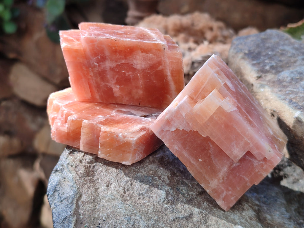 Natural Rhombohedral Sunset Orange Calcite Specimens x 12 From Spitzkop, Namibia - Toprock Gemstones and Minerals 