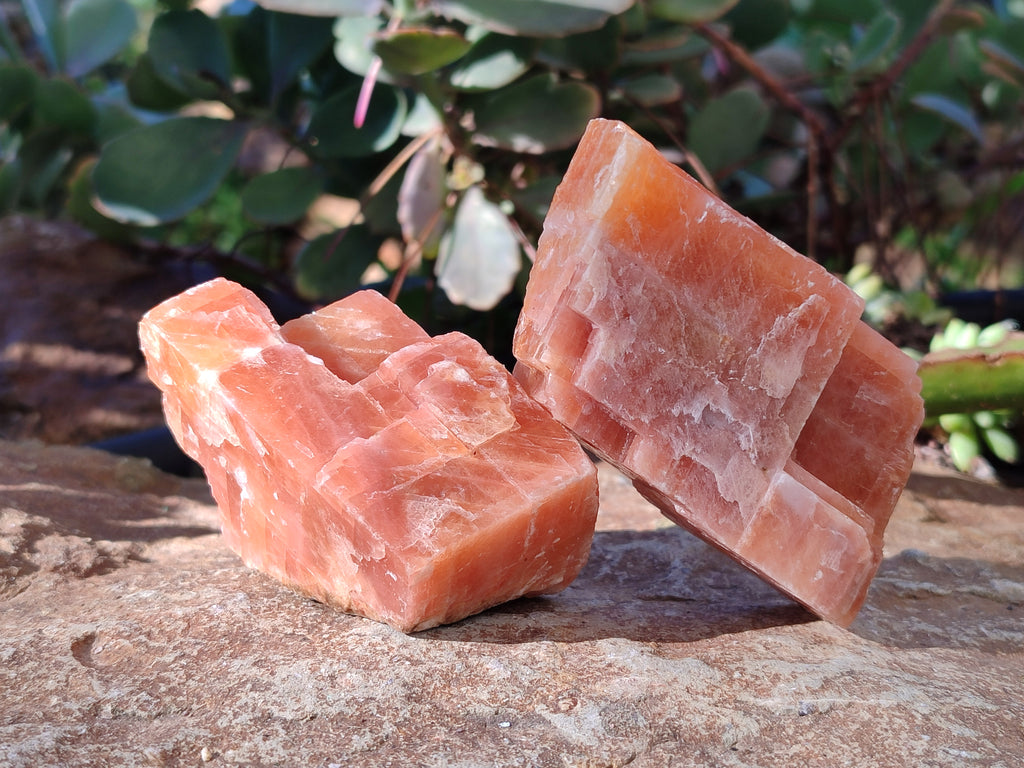 Natural Rhombohedral Sunset Orange Calcite Specimens x 12 From Spitzkop, Namibia - Toprock Gemstones and Minerals 