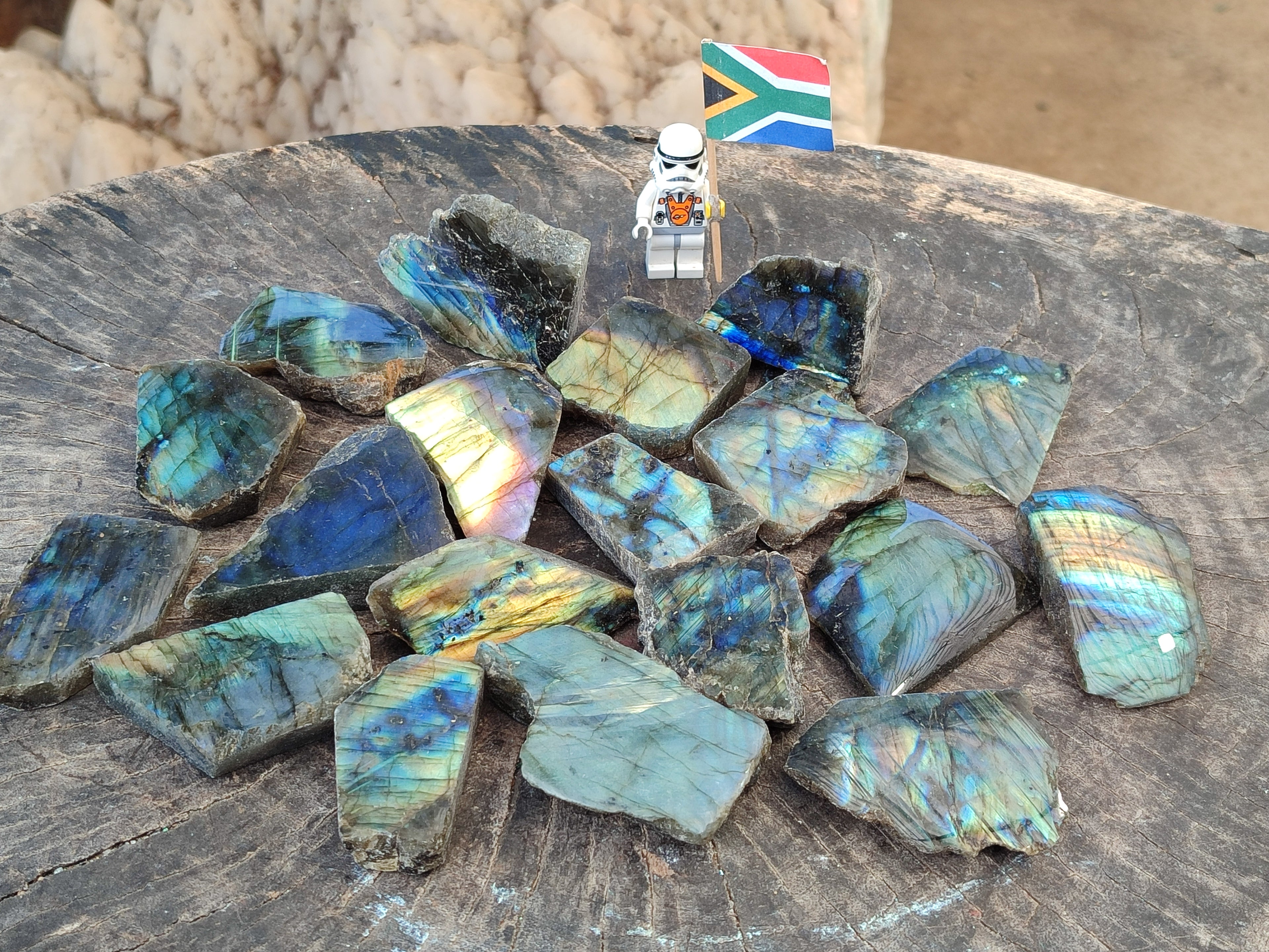 Polished On One Side Labradorite Plates x 35 From Tulear, Madagascar - Toprock Gemstones and Minerals 