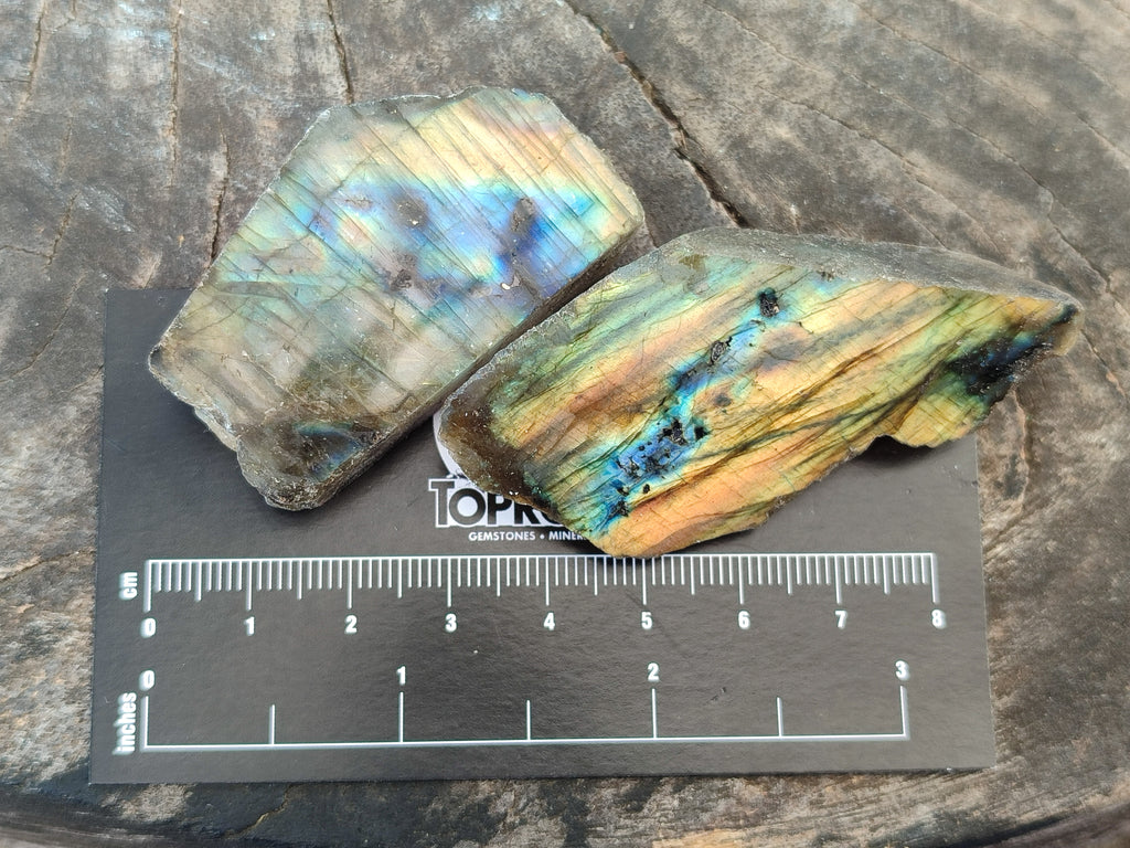 Polished On One Side Labradorite Plates x 35 From Tulear, Madagascar - Toprock Gemstones and Minerals 