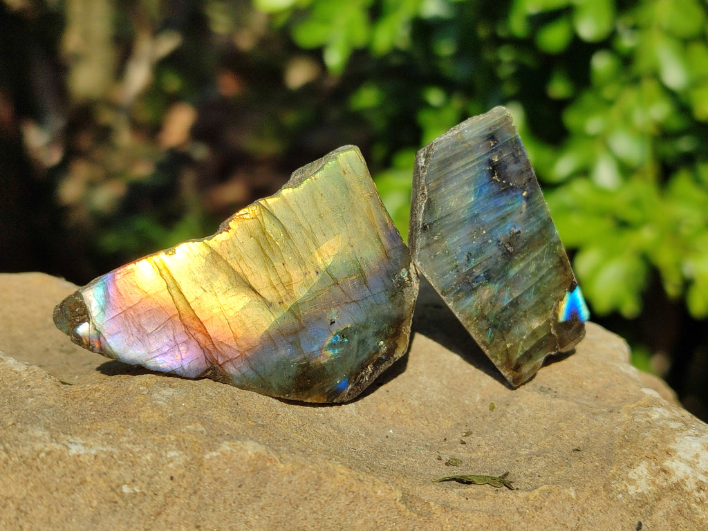 Polished On One Side Labradorite Plates x 35 From Tulear, Madagascar - Toprock Gemstones and Minerals 