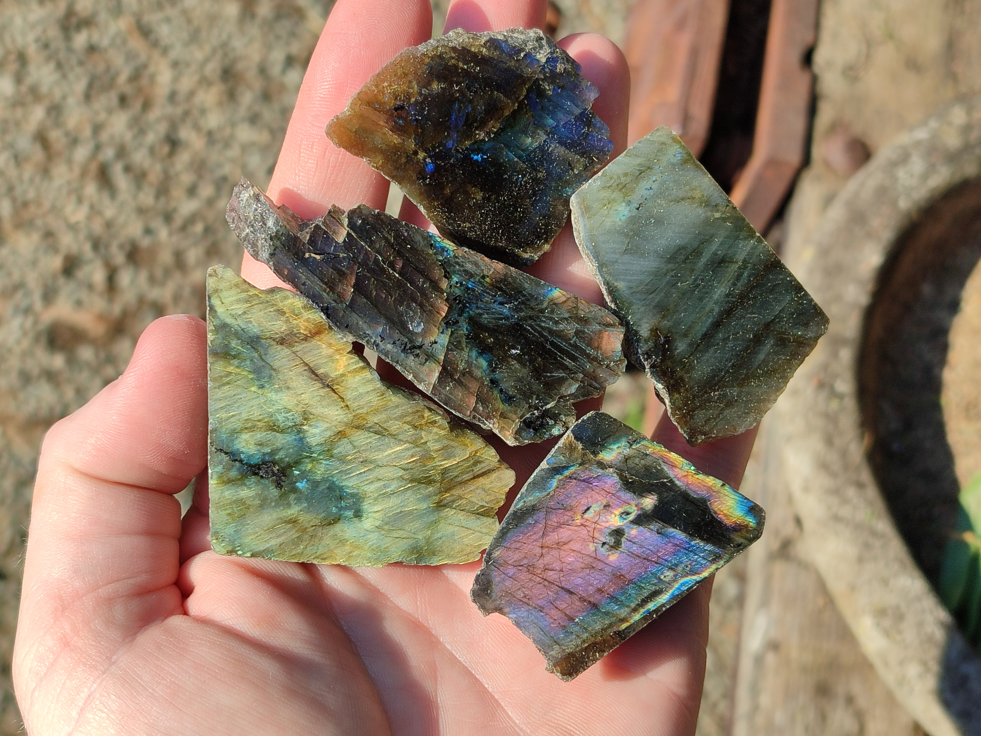Polished On One Side Labradorite Plates x 35 From Tulear, Madagascar - Toprock Gemstones and Minerals 
