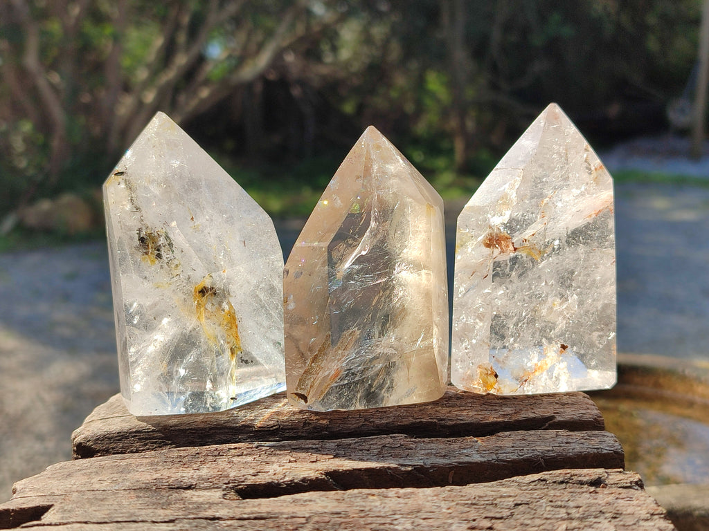 Polished Rainbow Veil and Chlorite Phantom Quartz Crystals x 4 From Madagascar - Toprock Gemstones and Minerals 