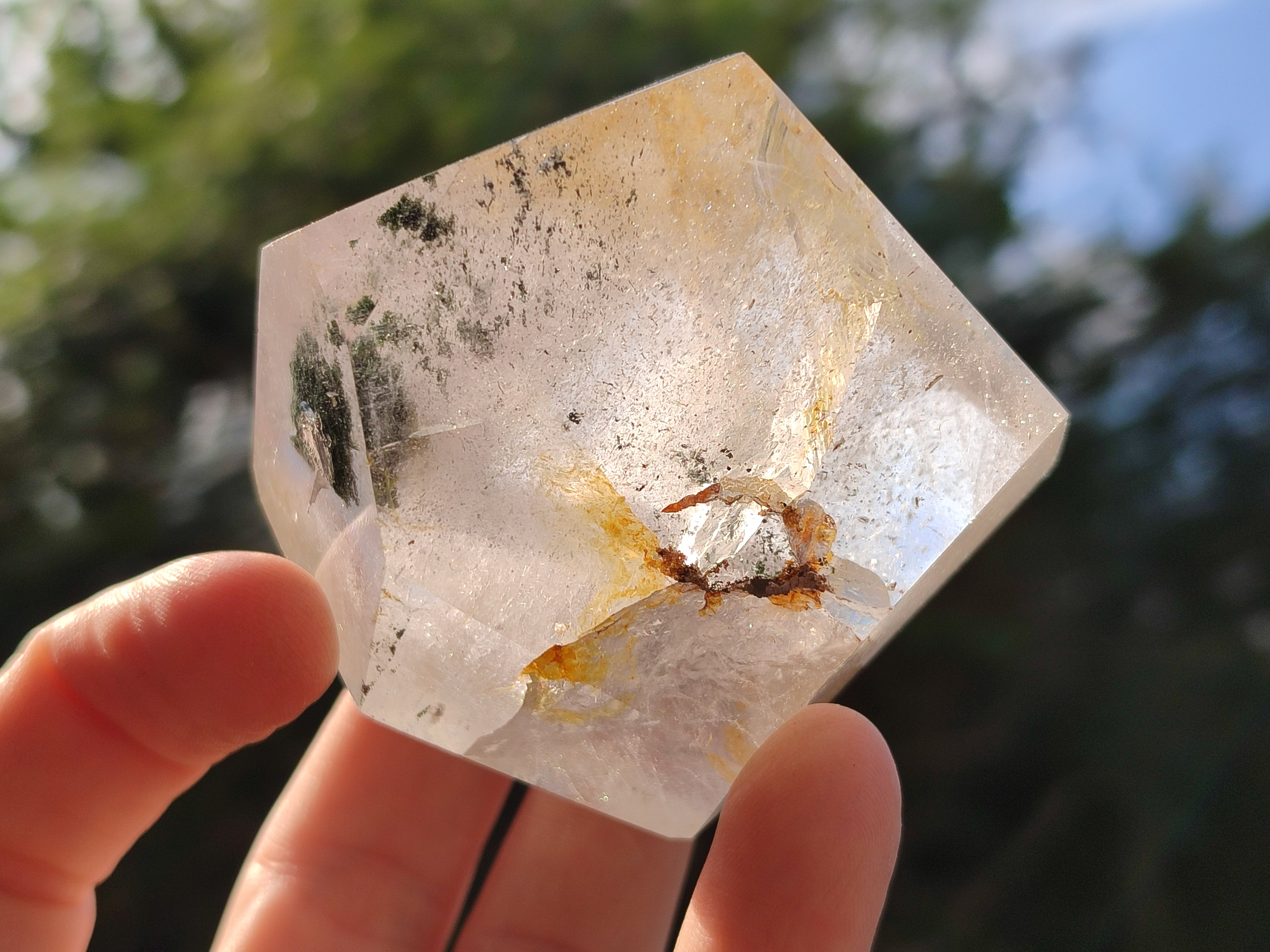 Polished Rainbow Veil and Chlorite Phantom Quartz Crystals x 4 From Madagascar - Toprock Gemstones and Minerals 
