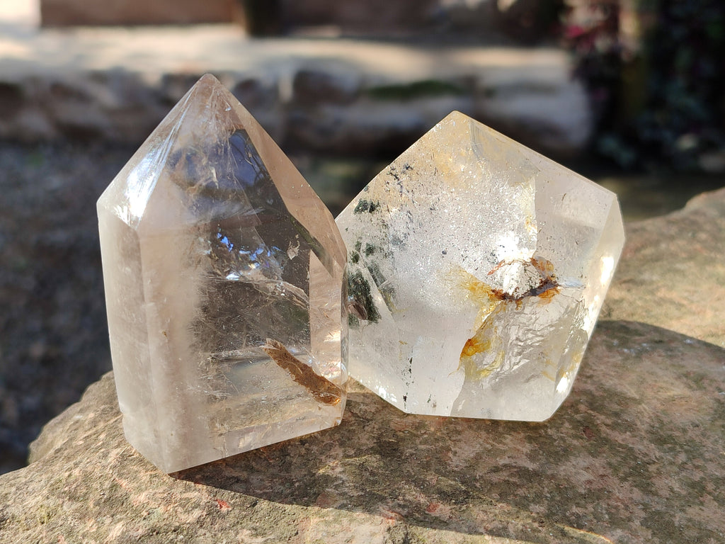Polished Rainbow Veil and Chlorite Phantom Quartz Crystals x 4 From Madagascar - Toprock Gemstones and Minerals 