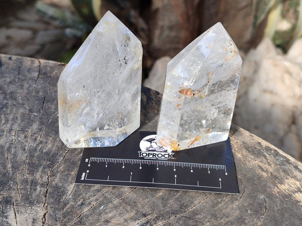 Polished Rainbow Veil and Chlorite Phantom Quartz Crystals x 4 From Madagascar - Toprock Gemstones and Minerals 