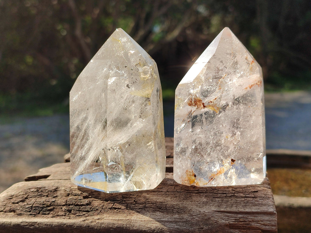 Polished Rainbow Veil and Chlorite Phantom Quartz Crystals x 4 From Madagascar - Toprock Gemstones and Minerals 