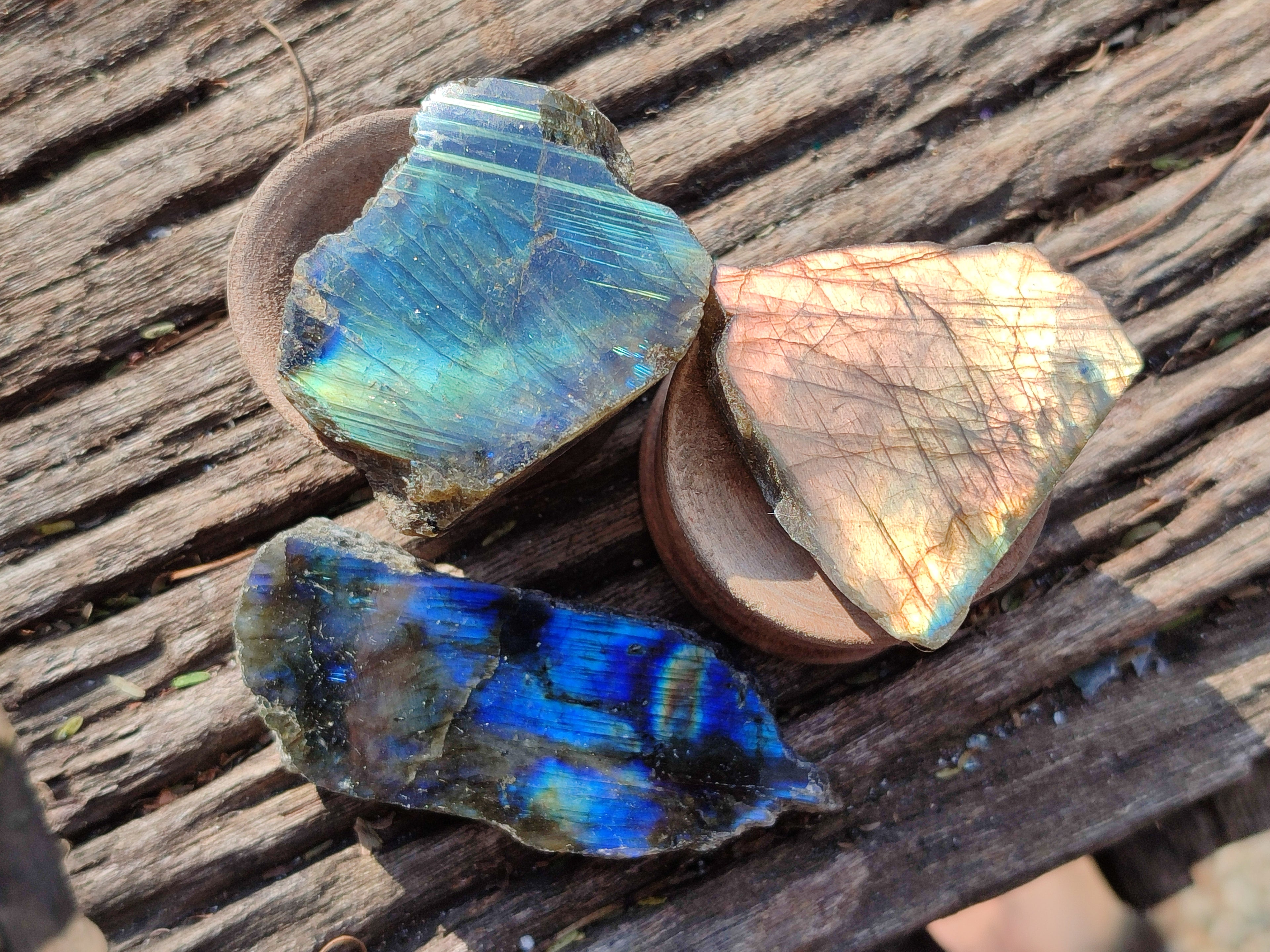 Polished On One Side Labradorite Plates x 35 From Tulear, Madagascar - Toprock Gemstones and Minerals 