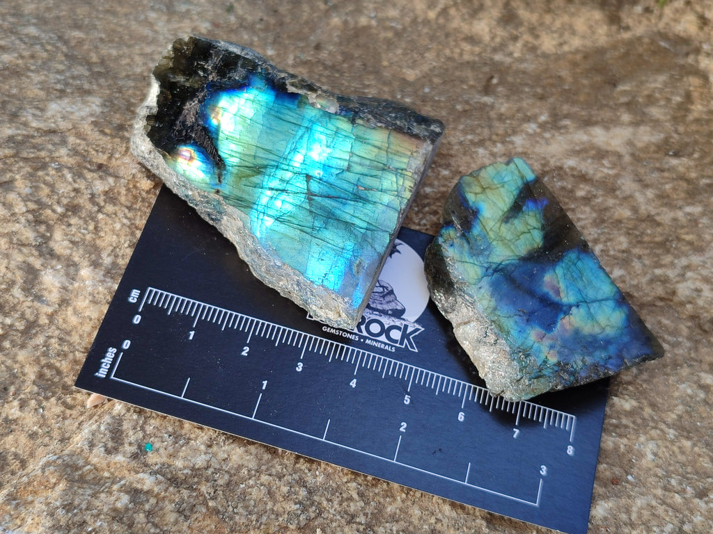 Polished On One Side Labradorite Plates x 35 From Tulear, Madagascar - Toprock Gemstones and Minerals 
