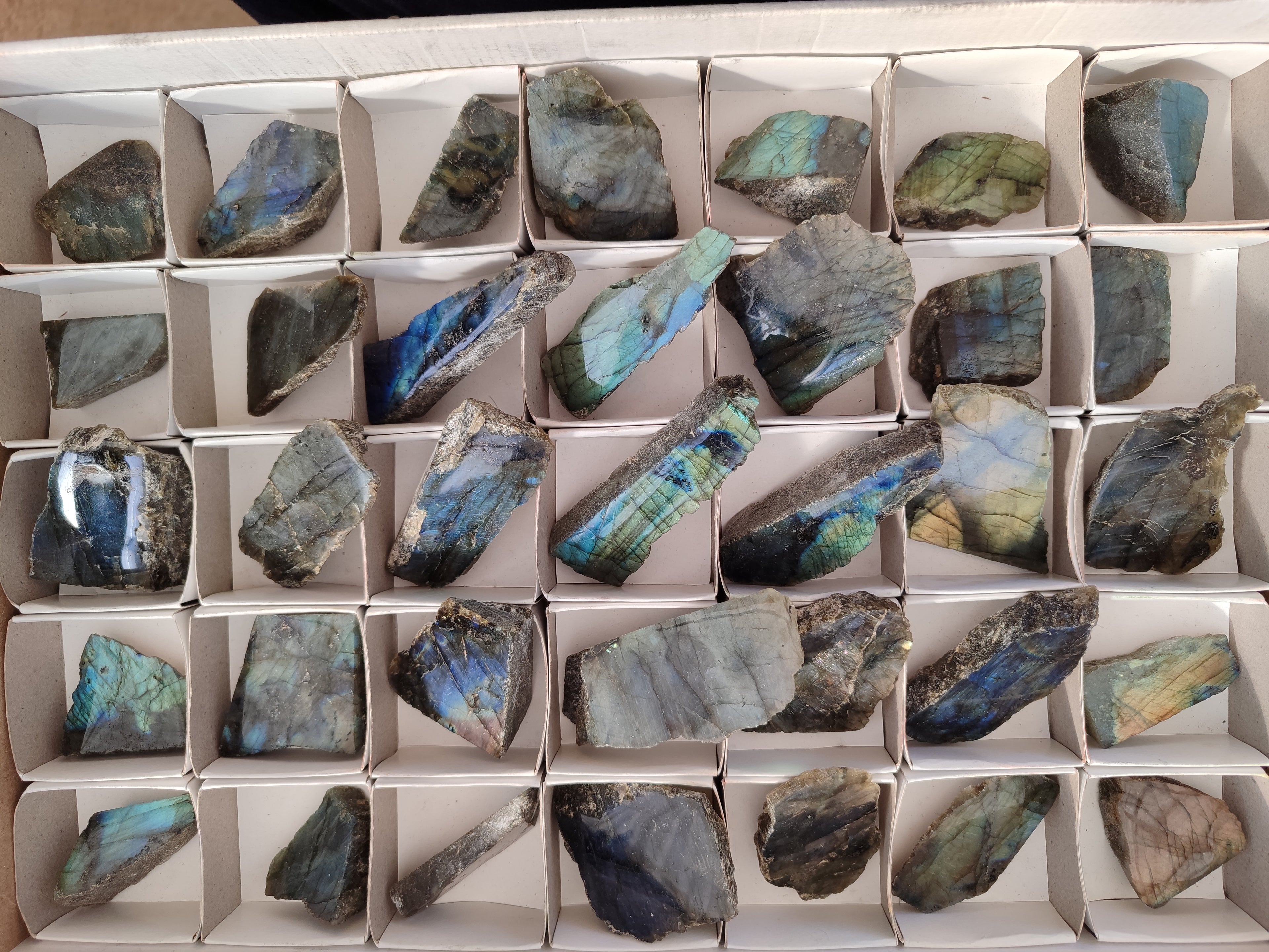 Polished On One Side Labradorite Plates x 35 From Tulear, Madagascar - Toprock Gemstones and Minerals 