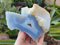 Polished on One Side Etched Blue Lace Chalcedony Geodes x 4 From Nsanje, Malawi