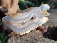 Polished on One Side Etched Blue Lace Chalcedony Geodes x 4 From Nsanje, Malawi