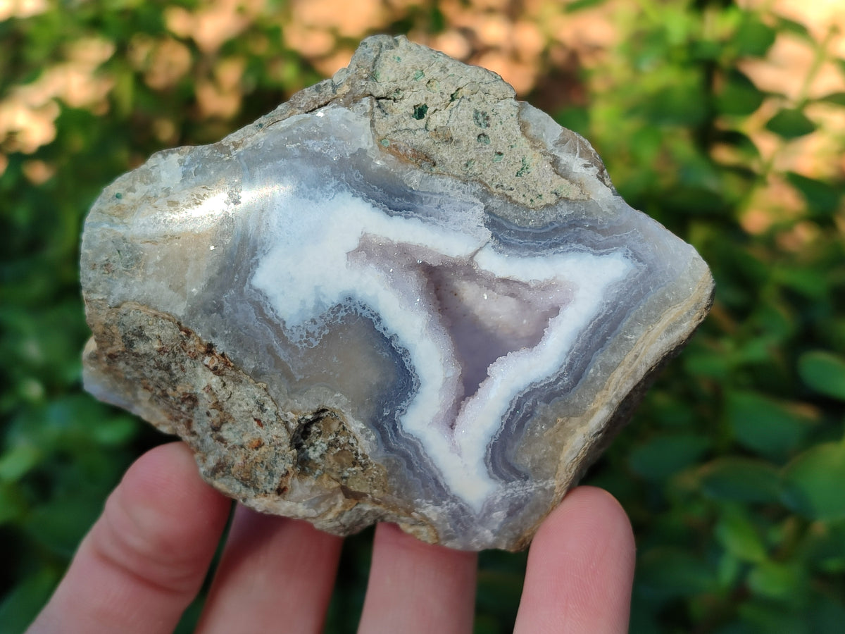 Polished on One Side Etched Blue Lace Chalcedony Geodes x 4 From Nsanje, Malawi - Toprock Gemstones and Minerals 