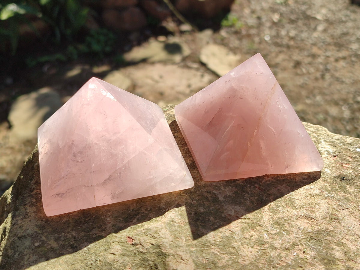 Polished Gemmy Rose Quartz Pyramids x 5 From Madagascar - Toprock Gemstones and Minerals 