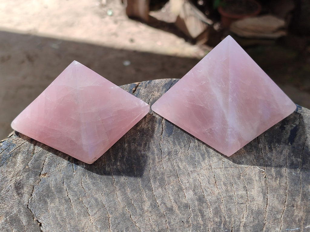 Polished Gemmy Rose Quartz Pyramids x 5 From Madagascar - Toprock Gemstones and Minerals 