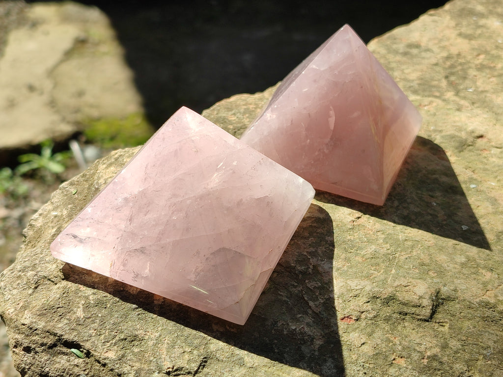 Polished Gemmy Rose Quartz Pyramids x 5 From Madagascar - Toprock Gemstones and Minerals 