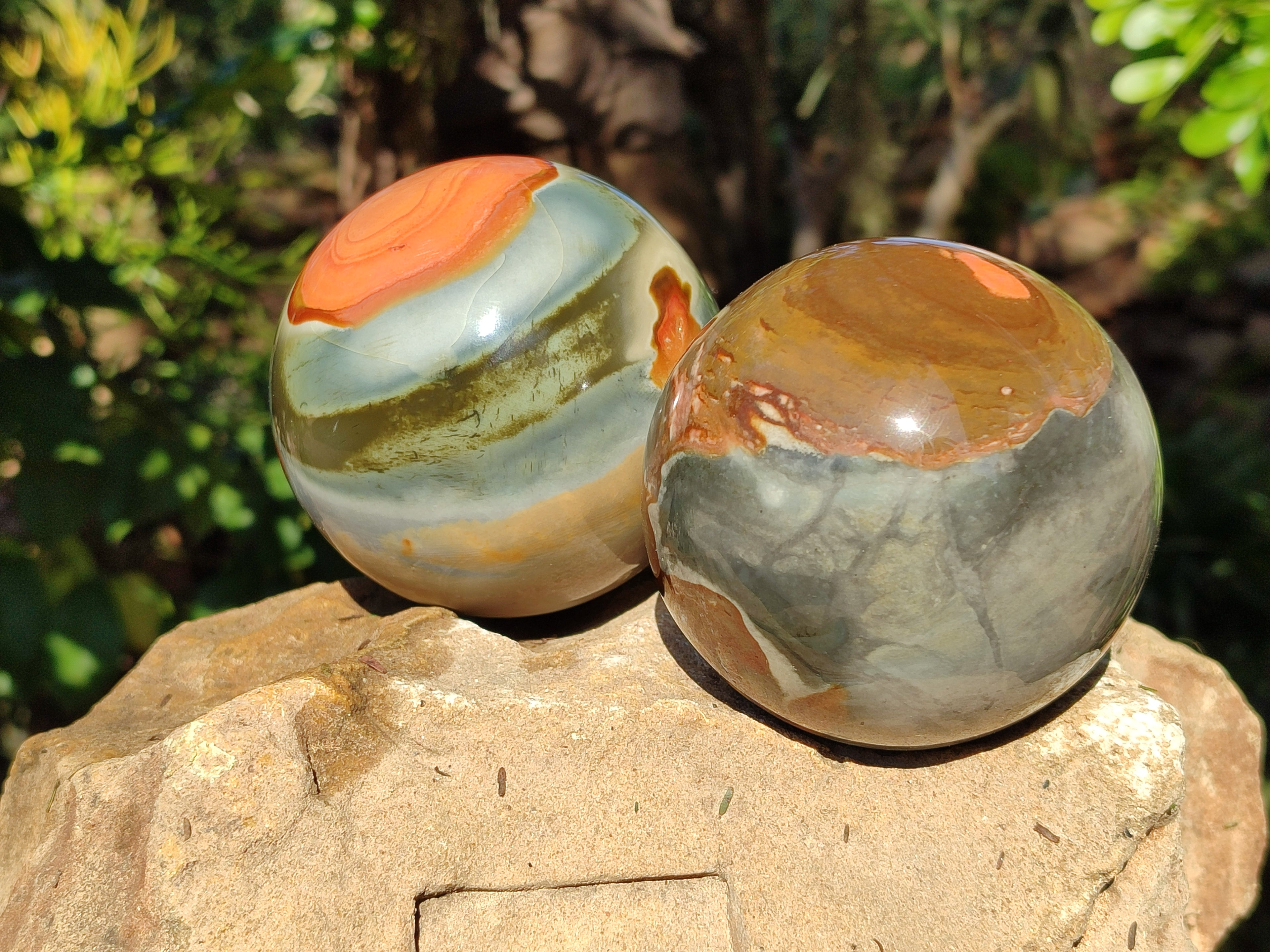 Polished Polychrome Jasper Spheres x 2 From Northwest Coast, Madagascar - Toprock Gemstones and Minerals 