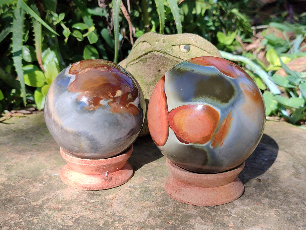 Polished Polychrome Jasper Spheres x 2 From Northwest Coast, Madagascar - Toprock Gemstones and Minerals 