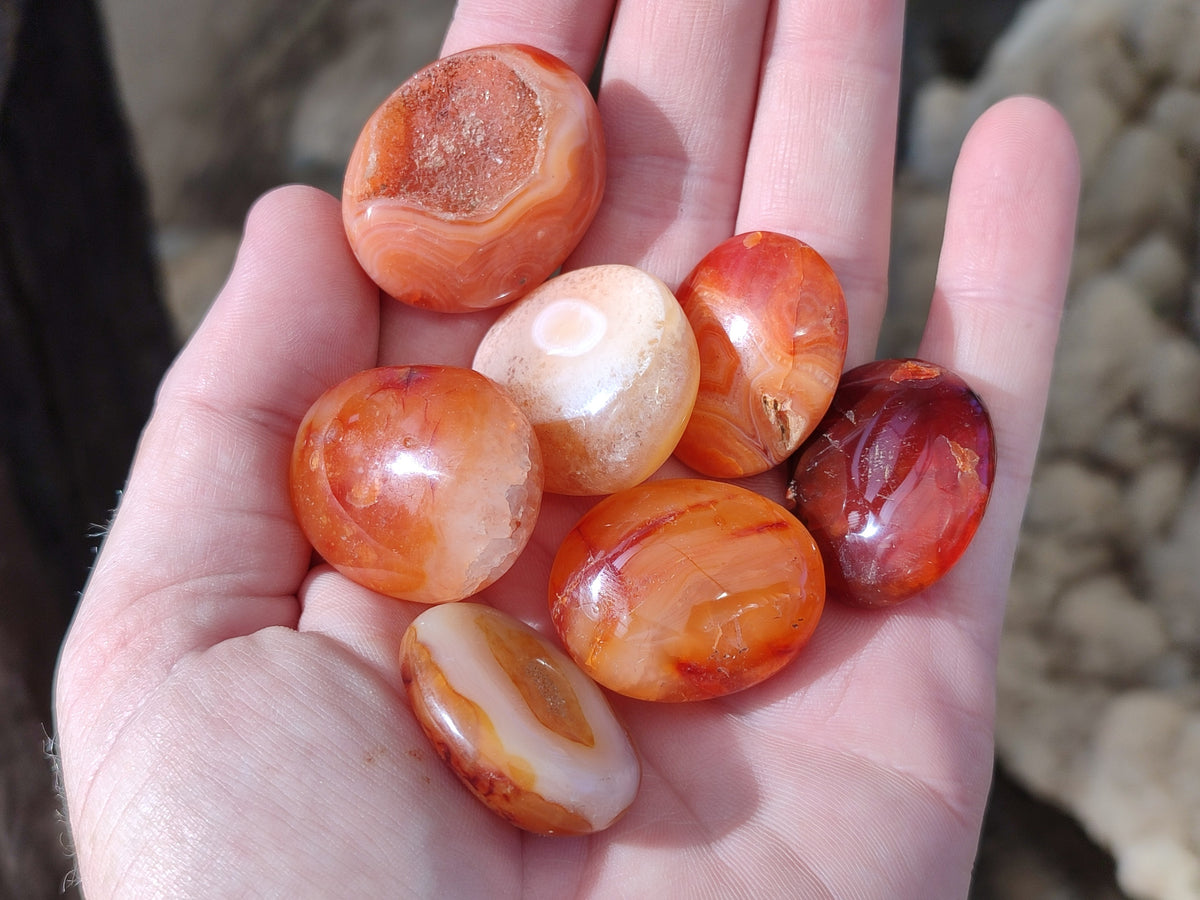 Polished Small Carnelian Agate "Jewellery" Palm Stones x 70 From Madagascar - Toprock Gemstones and Minerals 