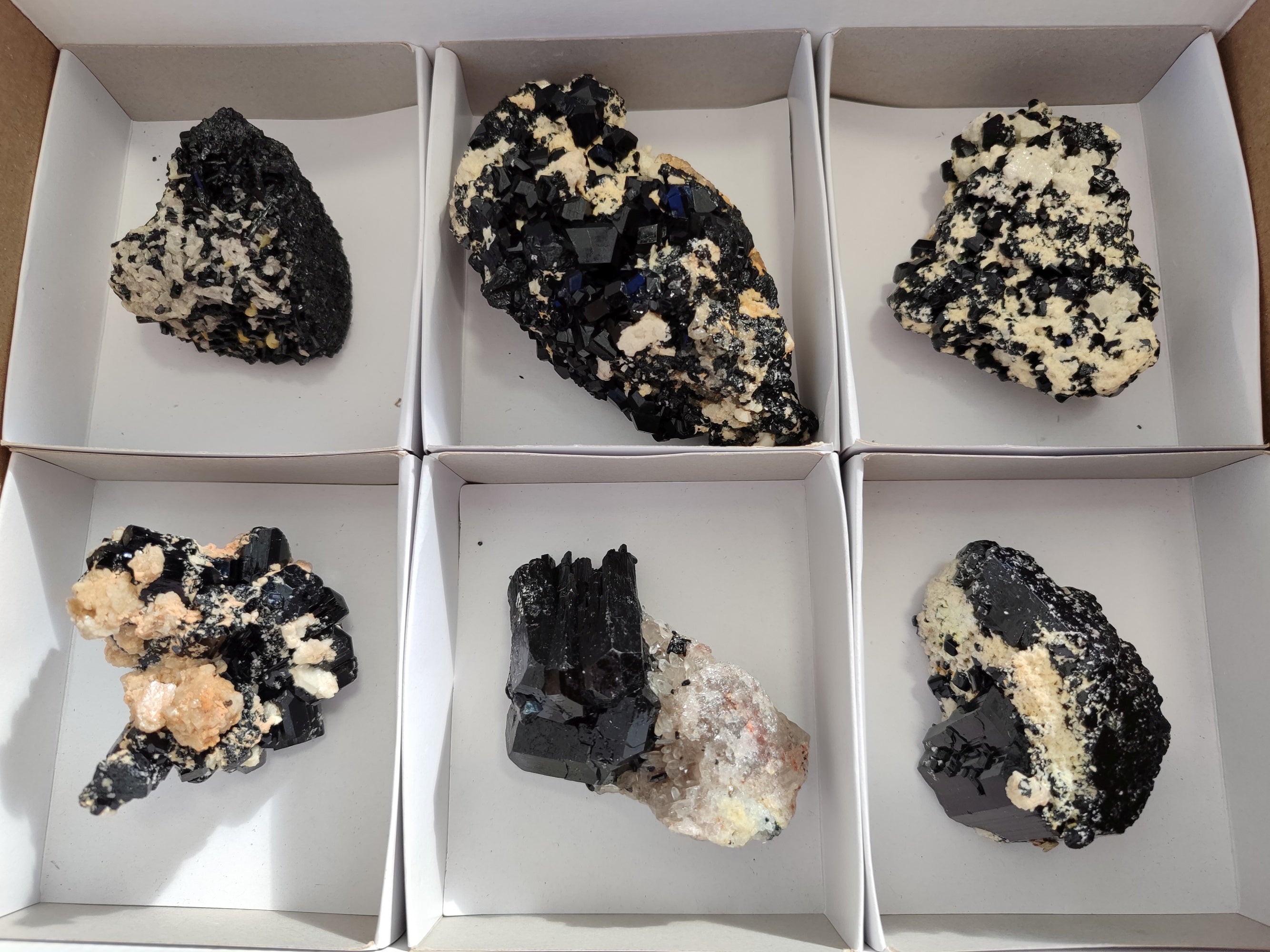Natural Schorl Black Tourmaline on Orthoclase Matrix Clusters with a bit of Hyalite Opal x 6 From Erongo, Namibia - Toprock Gemstones and Minerals 