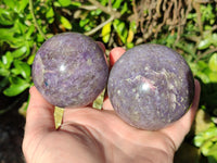 Polished Lepidolite with Pink Rubellite Spheres x 3 From Ambatondrazaka, Madagascar - Toprock Gemstones and Minerals 