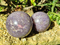 Polished Lepidolite with Pink Rubellite Spheres x 3 From Ambatondrazaka, Madagascar - Toprock Gemstones and Minerals 
