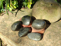 Polished Rare Pharaoh Stone Pyrite in Basalt Palm Stones x 12 Iron Duke Mine, Zimbabwe