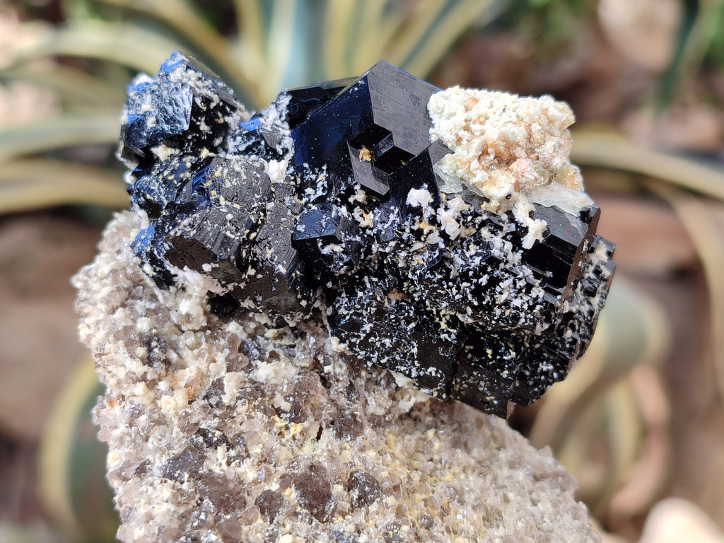 Natural Schorl Black Tourmaline on Orthoclase Matrix with Hyalite Opal x 4 From Erongo, Namibia - Toprock Gemstones and Minerals 