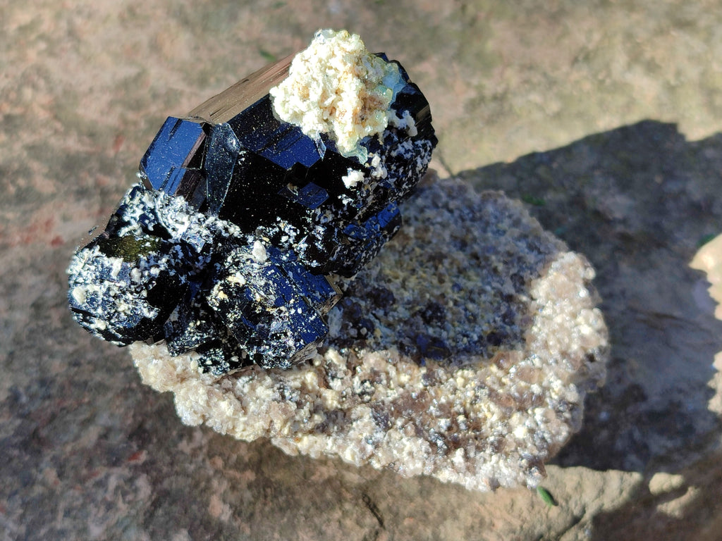 Natural Schorl Black Tourmaline on Orthoclase Matrix with Hyalite Opal x 4 From Erongo, Namibia - Toprock Gemstones and Minerals 