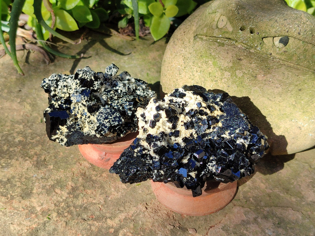 Natural Schorl Black Tourmaline on Orthoclase Matrix with Hyalite Opal x 4 From Erongo, Namibia - Toprock Gemstones and Minerals 