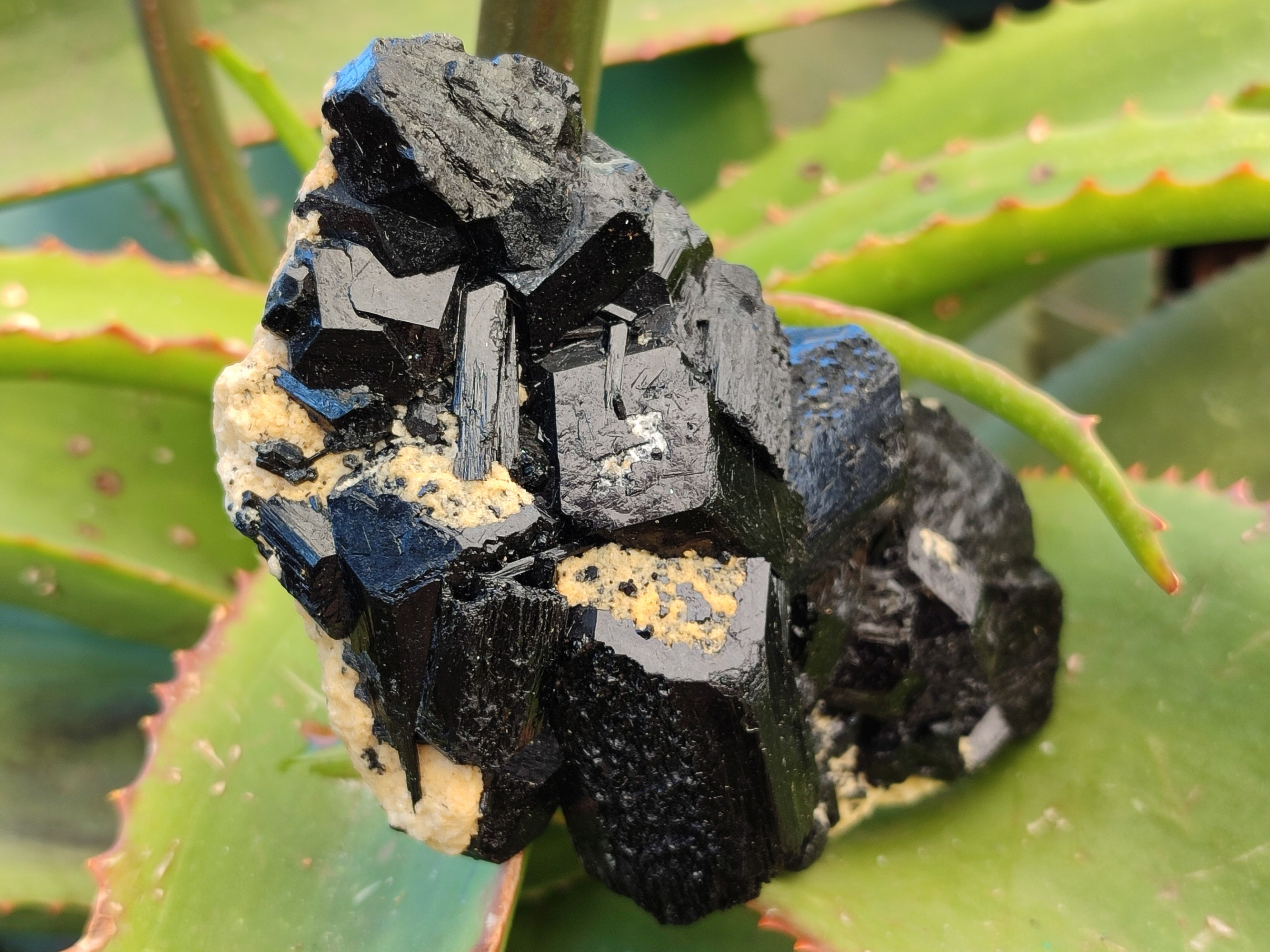 Natural Schorl Black Tourmaline on Orthoclase Matrix with Hyalite Opal x 4 From Erongo, Namibia - Toprock Gemstones and Minerals 