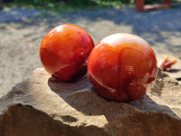 Polished Carnelian Agate Spheres x 3 From Madagascar - Toprock Gemstones and Minerals 