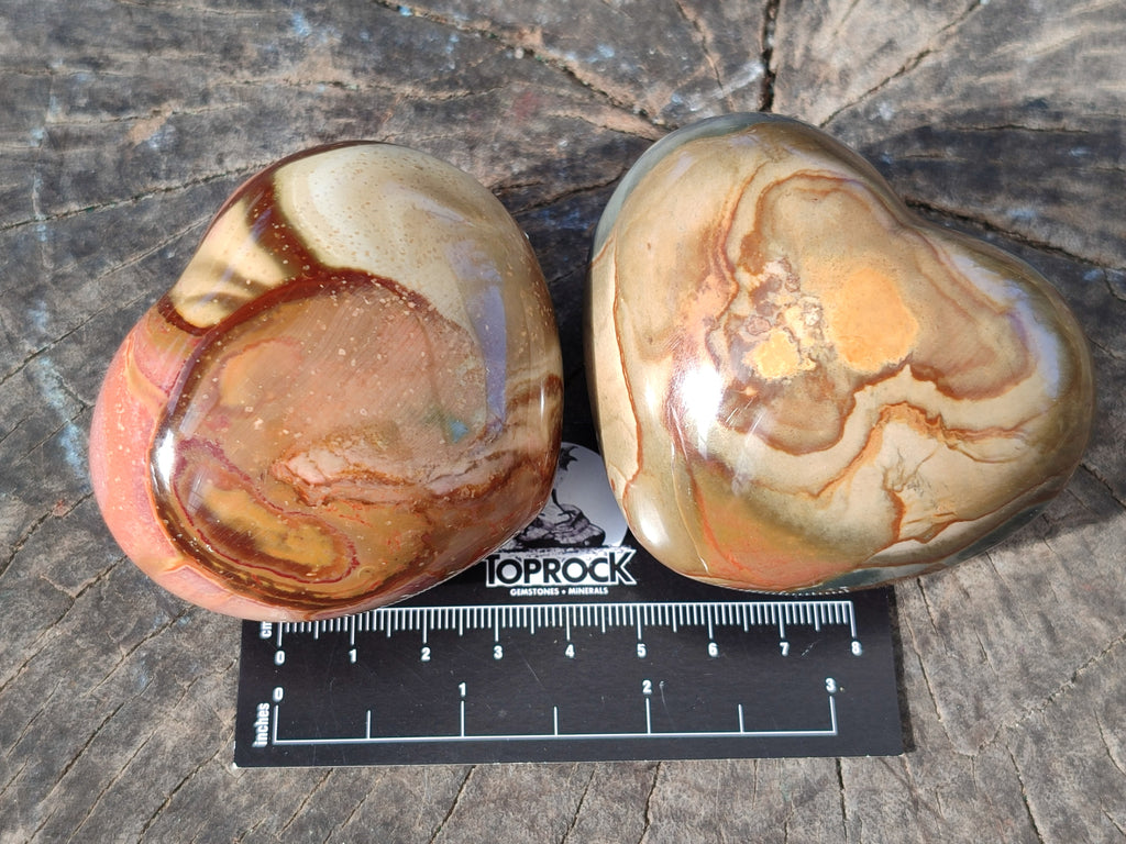 Polished Polychrome Jasper Gemstone Hearts x 6 From Madagascar - Toprock Gemstones and Minerals 